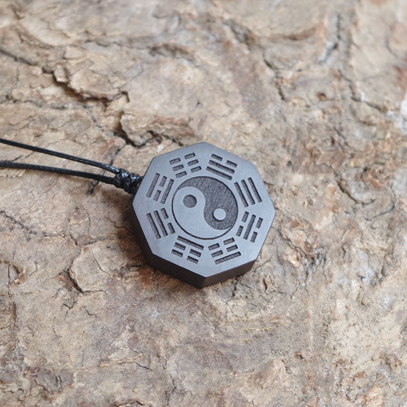 Pre-natal Bagua Necklace, Purple Sandalwood, Acquired Tai Chi Pendant, Amulet, Acquired Dao Peace, Custom Ebony Carving