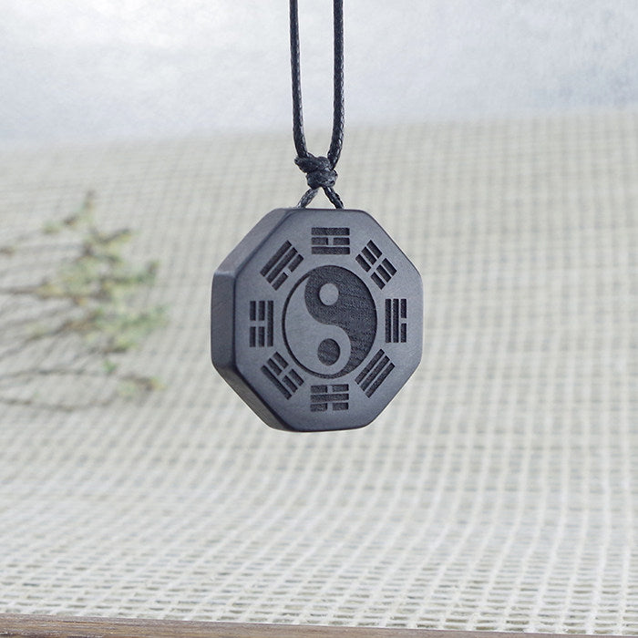 Pre-natal Bagua Necklace, Purple Sandalwood, Acquired Tai Chi Pendant, Amulet, Acquired Dao Peace, Custom Ebony Carving
