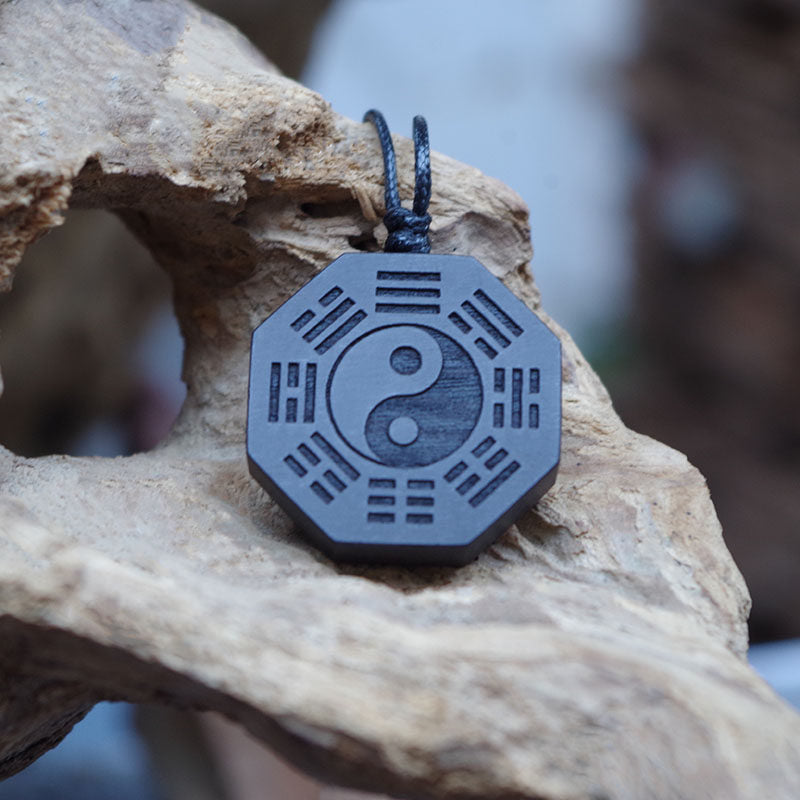 Pre-natal Bagua Necklace, Purple Sandalwood, Acquired Tai Chi Pendant, Amulet, Acquired Dao Peace, Custom Ebony Carving