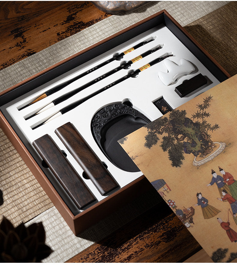 Calligraphy brush set, the Four Treasures of the Study, for beginners practicing calligraphy, including inkstone, ink, brush, paper, and paper. Gift box, decorative item, high-end tool set for elementary school students.