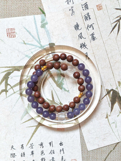 Amethyst and agarwood duo bracelet gift set