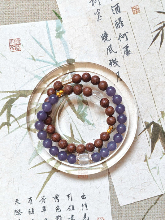 Amethyst and agarwood duo bracelet gift set