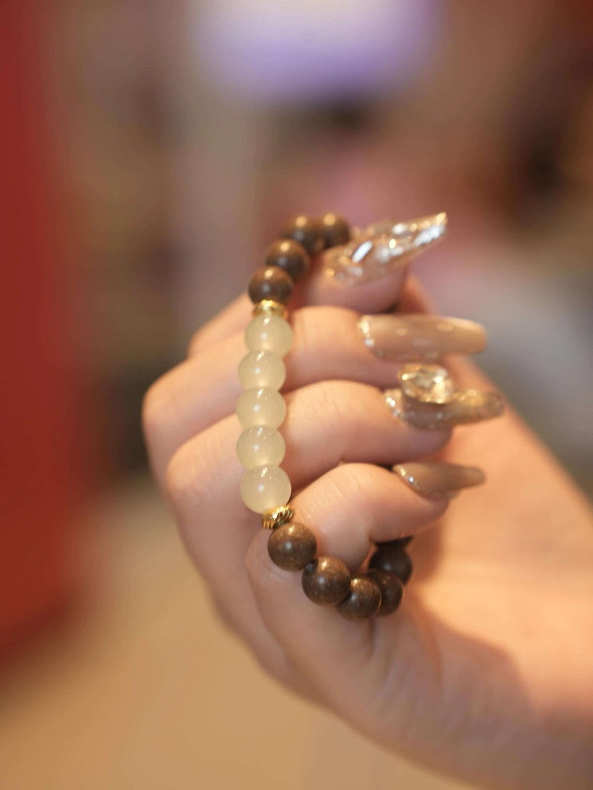 Green aventurine bracelet detail with natural stone texture