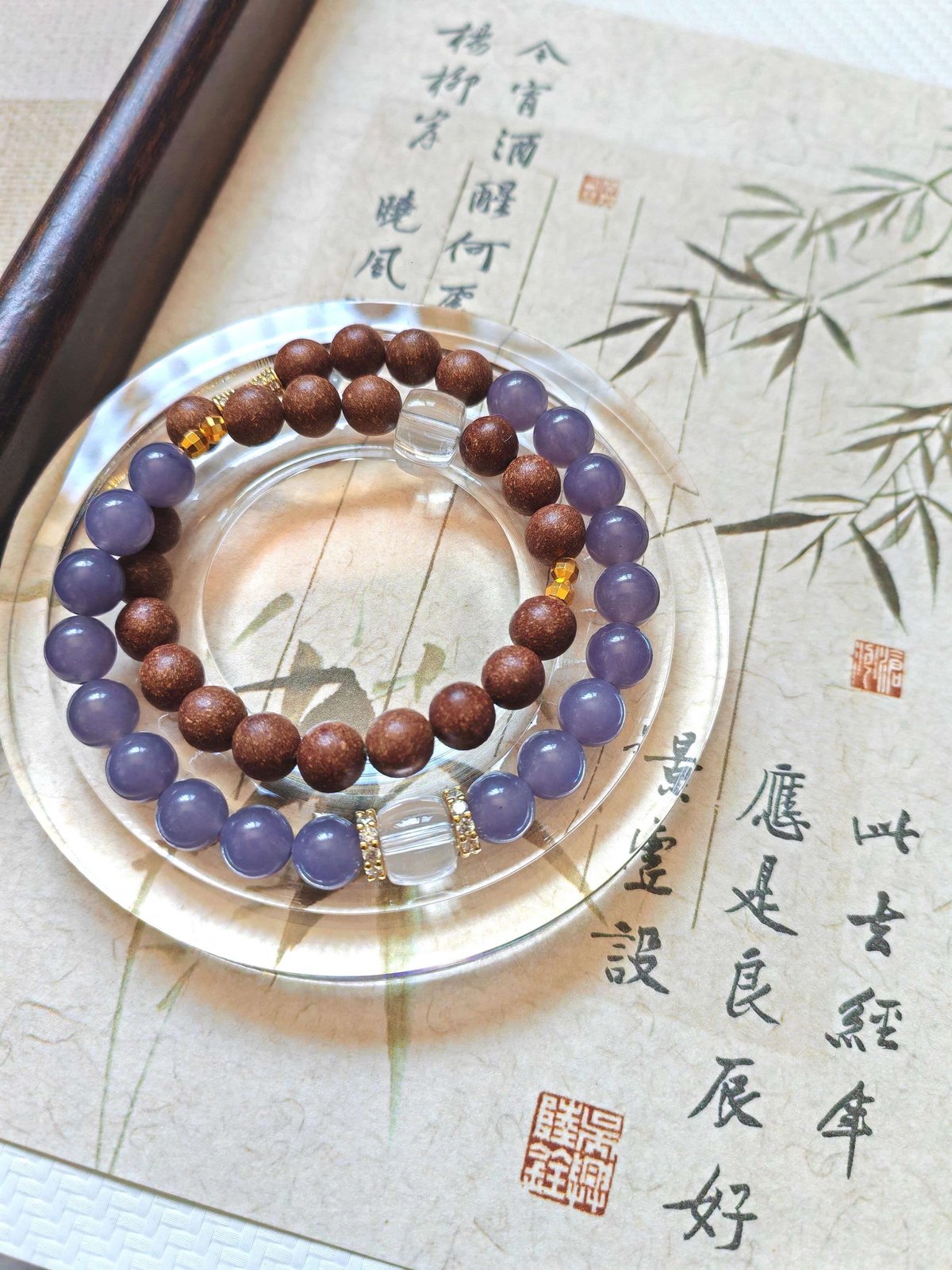 Two-bracelet crystal and incense wellness gift box