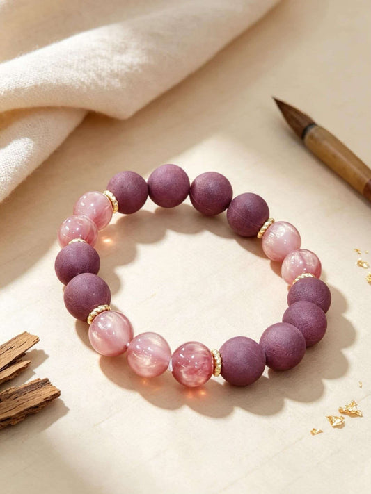 Natural rose quartz bracelet with sandalwood incense bead