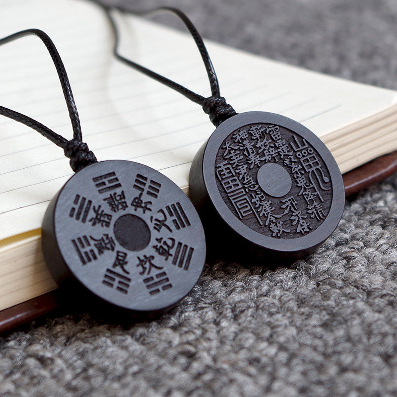 Pre-natal Bagua Necklace, Purple Sandalwood, Acquired Tai Chi Pendant, Amulet, Acquired Dao Peace, Custom Ebony Carving