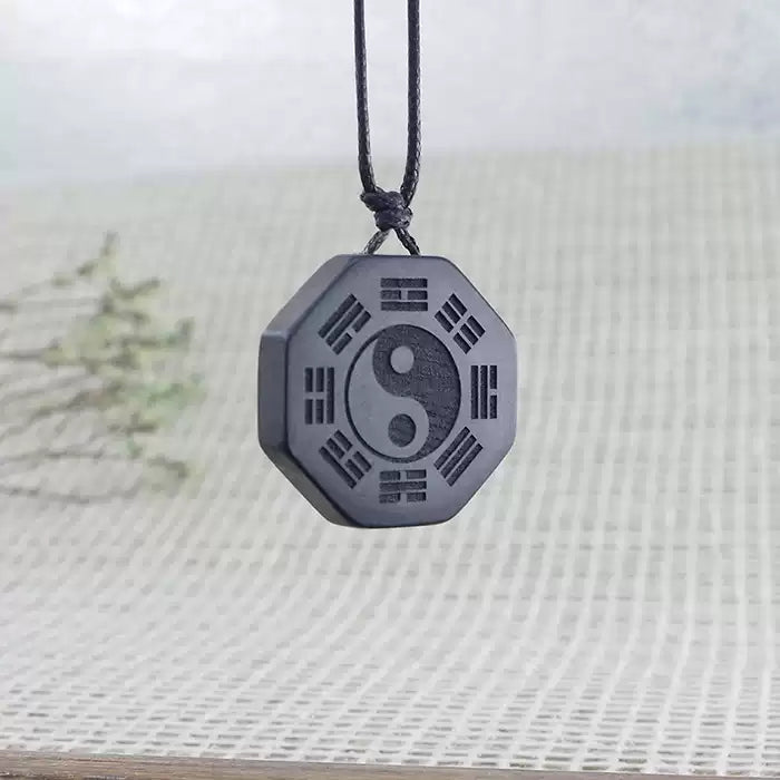 Pre-natal Bagua Necklace, Purple Sandalwood, Acquired Tai Chi Pendant, Amulet, Acquired Dao Peace, Custom Ebony Carving