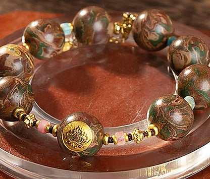 Dunhuang Four Colors Braided Lotus Bracelet - natural hand-rolled incense bead bracelet detail