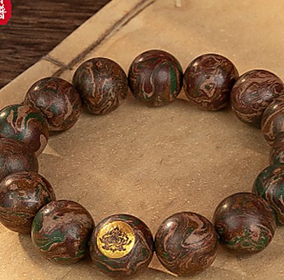 Dunhuang Four Colors Carved 15mm Bracelet - natural hand-rolled incense bead bracelet detail