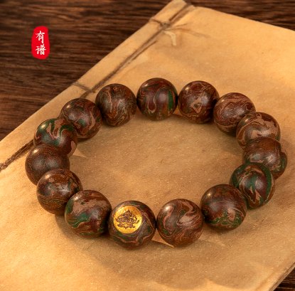 Dunhuang Four Colors Carved 15mm Bracelet - traditional Chinese incense bead bracelet made by hand
