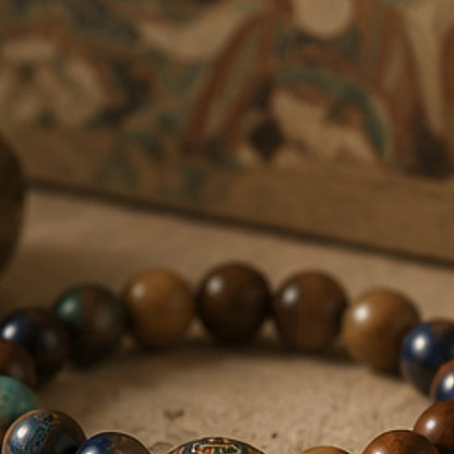 Dunhuang Harmony - natural hand-rolled incense bead bracelet detail