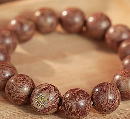 Dunhuang Vermilion Bird 12mm Bracelet - natural hand-rolled incense bead bracelet detail