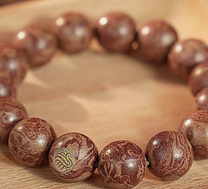 Dunhuang Vermilion Bird 12mm Bracelet - natural hand-rolled incense bead bracelet detail