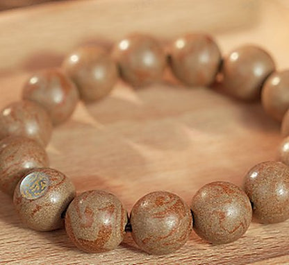 Dunhuang White Tiger 12mm Bracelet - natural hand-rolled incense bead bracelet detail