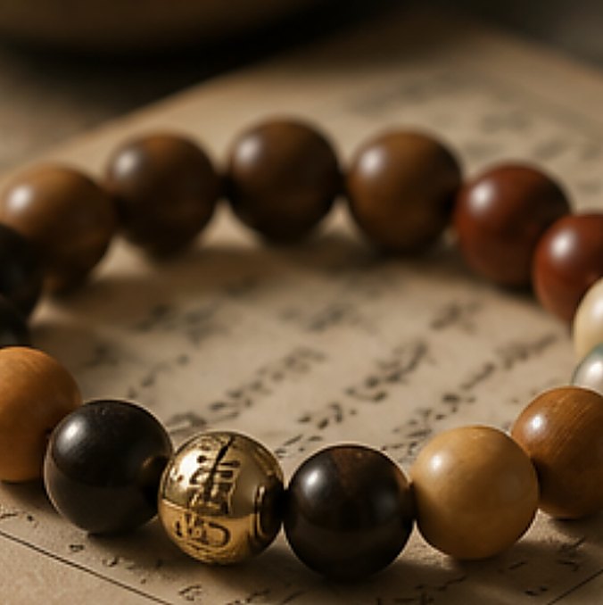 Five Blessings - natural hand-rolled incense bead bracelet detail