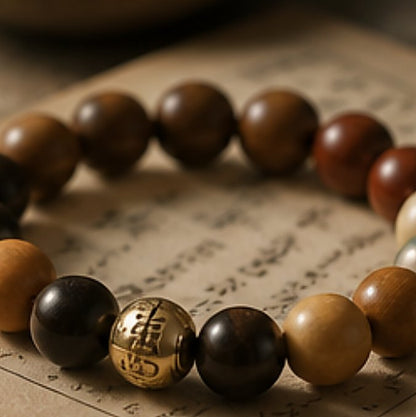 Five Blessings - natural hand-rolled incense bead bracelet detail