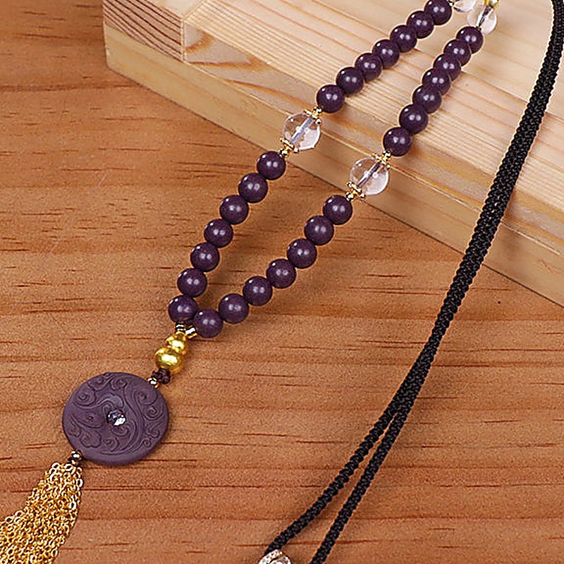 Golden Gourd Peace Buckle Bracelet - natural hand-rolled incense bead bracelet detail