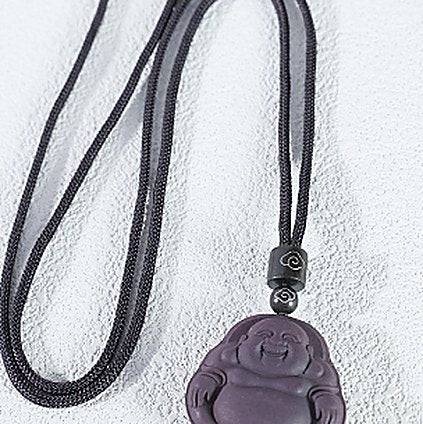Maitreya Buddha Pendant - natural hand-rolled incense bead bracelet detail