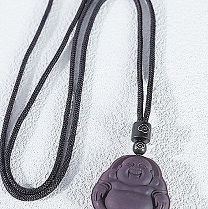 Maitreya Buddha Pendant - natural hand-rolled incense bead bracelet detail