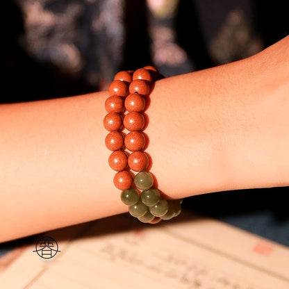Osmanthus & Hetian Jade Double-Row Bracelet - traditional Chinese incense bead bracelet made by hand