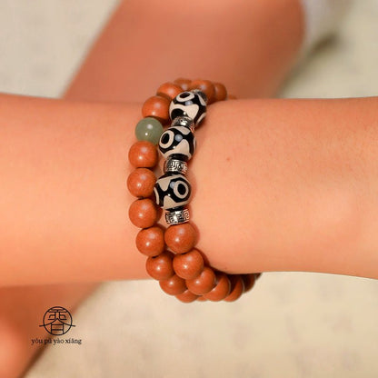 Osmanthus 'Three-Eye Dzi' Double-Row Bracelet - traditional Chinese incense bead bracelet made by hand