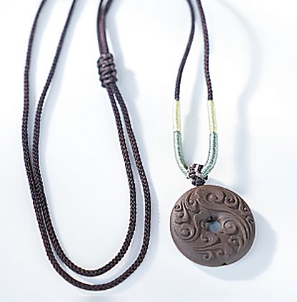 Peace Buckle Pendant - natural hand-rolled incense bead bracelet detail