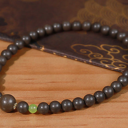Qing Shen Xiang Olive-Spacer Double-Row Bracelet - natural hand-rolled incense bead bracelet detail