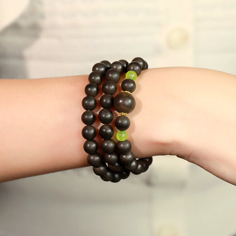 Qing Shen Xiang Olive-Spacer Triple-Row 70-Bead Bracelet - traditional Chinese incense bead bracelet made by hand