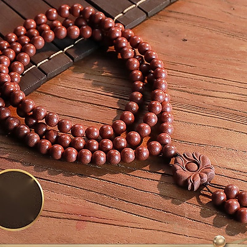 Rose Incense 108-Bead Lotus Bracelet - natural hand-rolled incense bead bracelet detail
