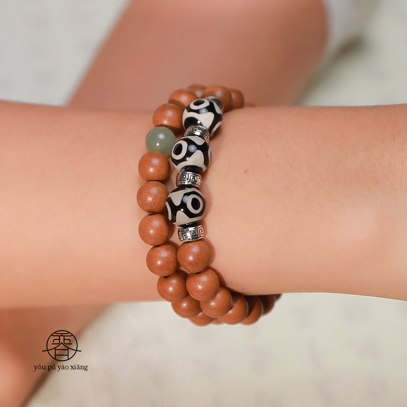 Osmanthus 'Three-Eye Dzi' Double-Row Bracelet - handcrafted incense bead bracelet by CHA SHOW