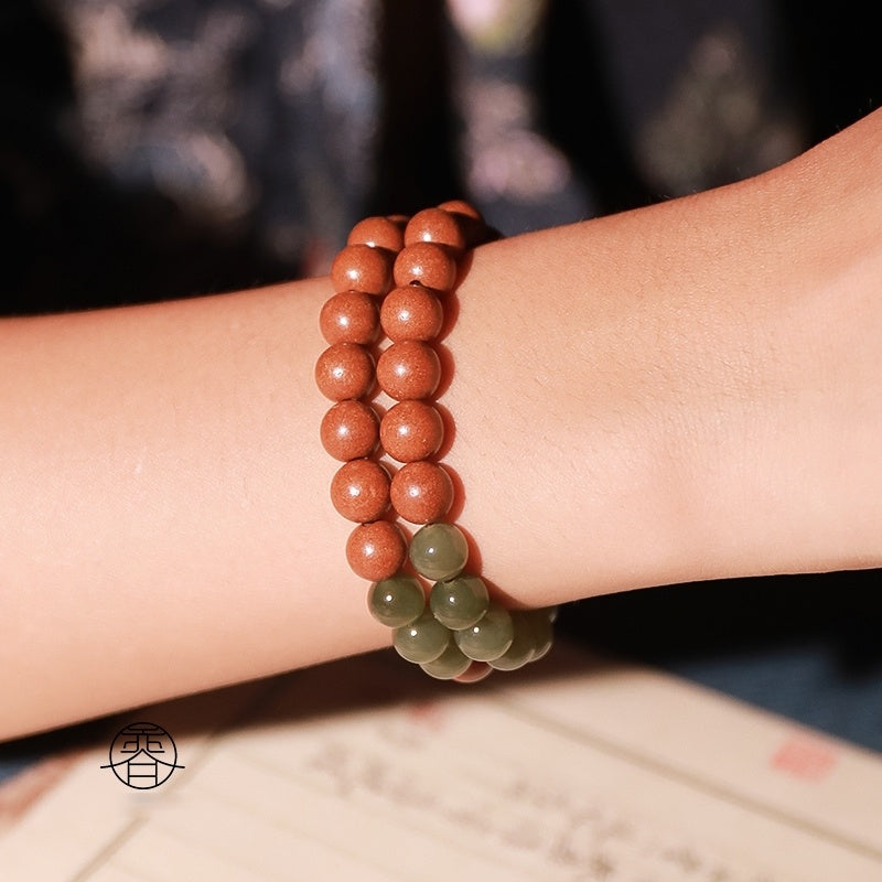 Osmanthus & Hetian Jade Double-Row Bracelet - handcrafted incense bead bracelet by CHA SHOW
