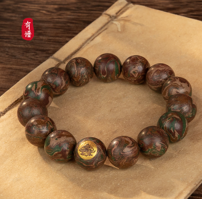 Dunhuang Four Colors Carved 15mm Bracelet - handcrafted incense bead bracelet by CHA SHOW