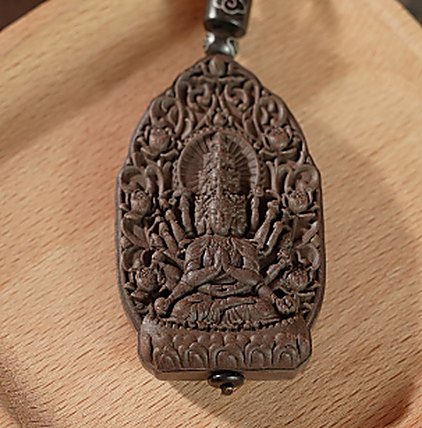 Thousand-Hand Guanyin Pendant (Rat) - natural hand-rolled incense bead bracelet detail